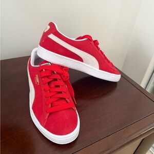 Puma Vibrant Red and Cream suede Sneakers